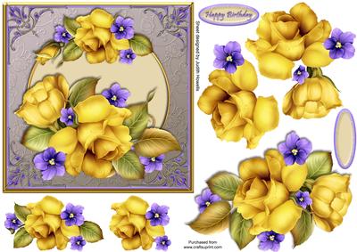 Yellow Roses with Lilac Fowers Card Front