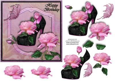 Shoe and Sugarplum Roses Birthday Card Front