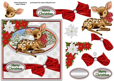 Christmas Deer Silver and Red Card Front