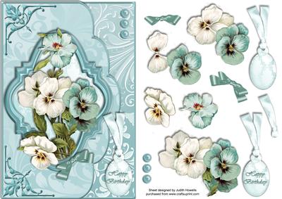 Teal Vintage Pansies Envelope Style Card Front