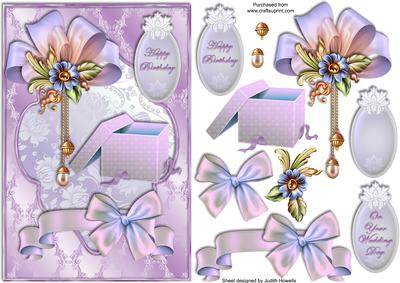 Soft Satin Lilacs Ribbon and Gift Box Card Front