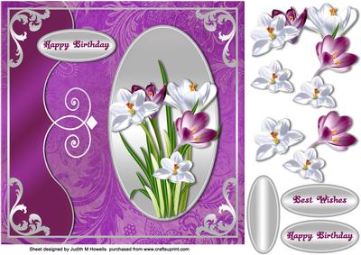 Lilac and White Crocus on Silver Large Card Front