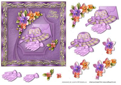 Lilac Hat Gloves and Handbag Birthday Card Front