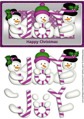 Joyful Snowmen Lilac and Silver Card Front