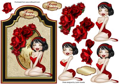 Beauty with Red Roses Shaped Card Front
