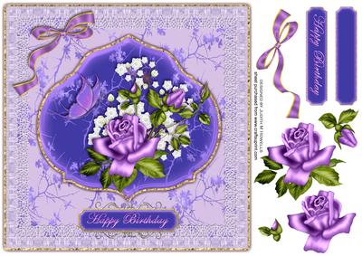 Lilac Rose with Lace Frame Large Card Front