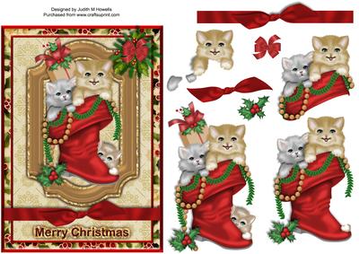 Kittens in Santa's Boot 7 x 5 Card Front