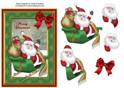 Santa and Sleigh Framed 7 x 5 Card Front