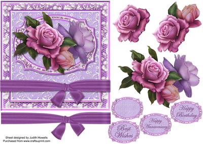 Roses and Lace in Lilac Bow Wrap Card Front