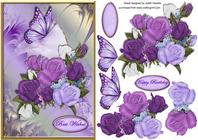 Lilac Roses and Butterfly A5 Card Front