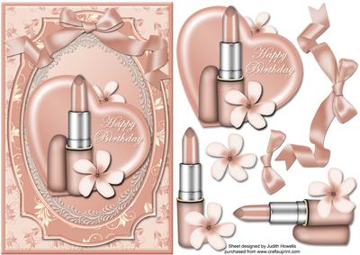 Lipstick and Flowers Birthday Card Front