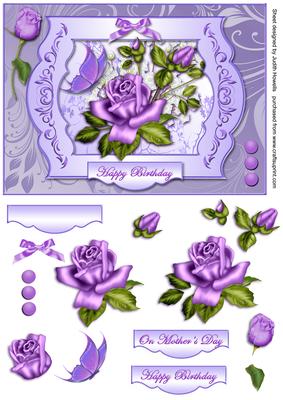 Framed Lilac Rose and Butterfly Card Front