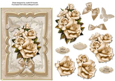 Cream Roses 7 x 5 Card Front