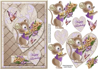 Mouse with Flowers and Hearts Card Front