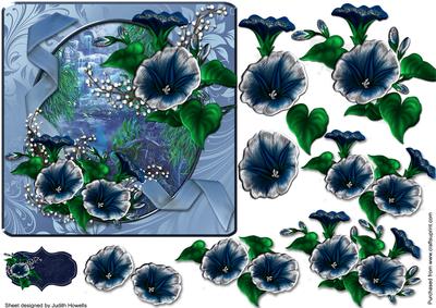 Blue Flowers and Waterfall Card Front