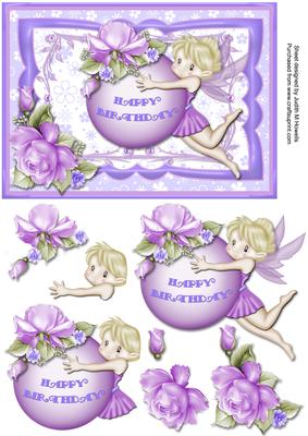 Lilac Birthday Fairy 7 x 5 Card Front