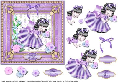 Girl Picking Flowers in Lilac Card Front