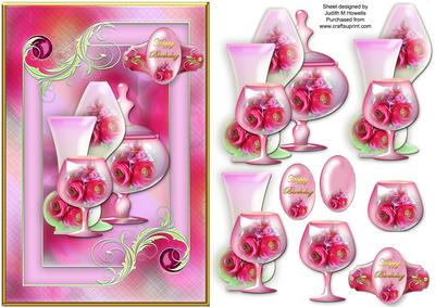 Red Rose Glassware Decoupage Card Front