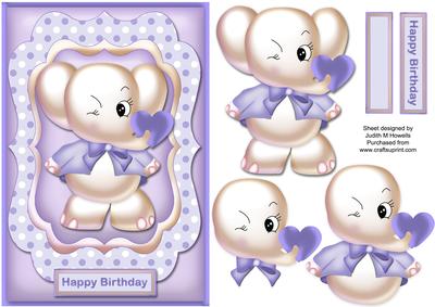 Cute Elephant in Lilac Card Front
