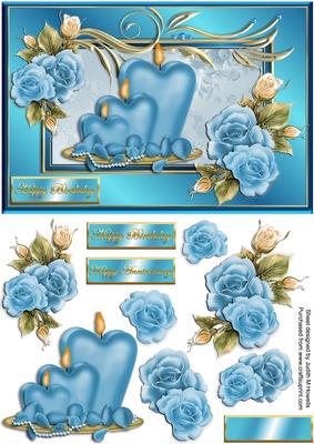 Blue Candles and Roses Card Front