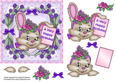 Cute Bunny with Flower Fame Card Front