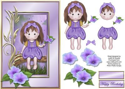 Girl in Lilac with Flower Card Front