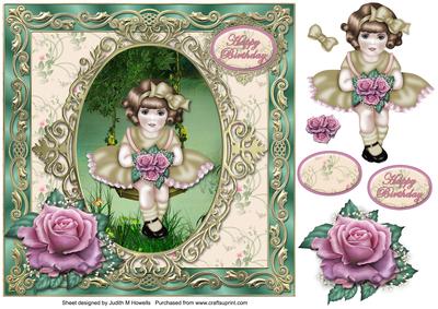 Vintage Girl on Swing Large Card Front