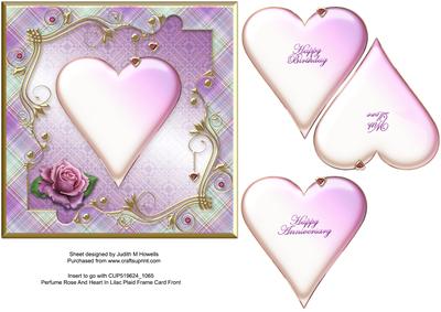 Perfume Rose and Heart in Lilac Plaid Frame Insert