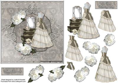 Vintage Dress and Roses in Silver Card Front