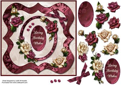 Cream and Burgundy Roses Square Card Front