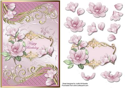 Pink Magnolia with Ornate Borders Card Front