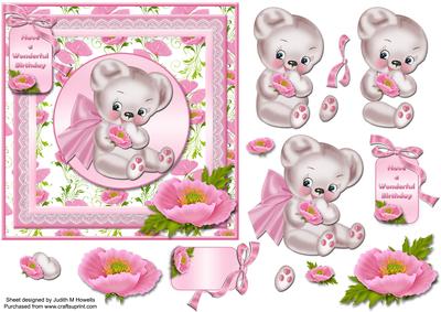 Sweet Bear and Poppies Card Front