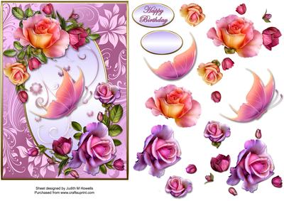 Roses and Butterfly 7x5 Card Front