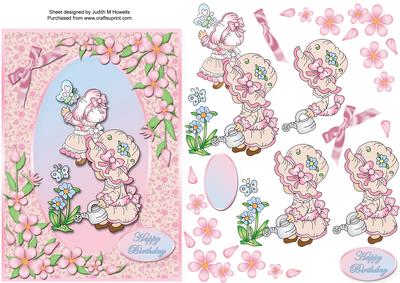 Pink Bonnet Girls 7x5 Card Front