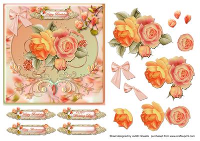 Peach English Roses Square Card Front