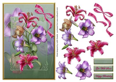 Pink and Lilac Lily Bouquet Card Front