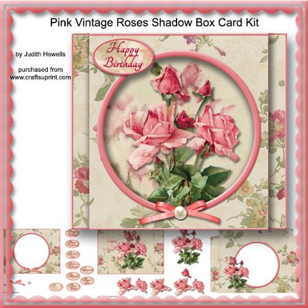 Pink Vintage Roses Shadow Box Card Kit