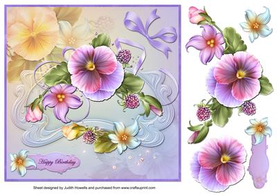 Lilac Pansies Large Square Card Front