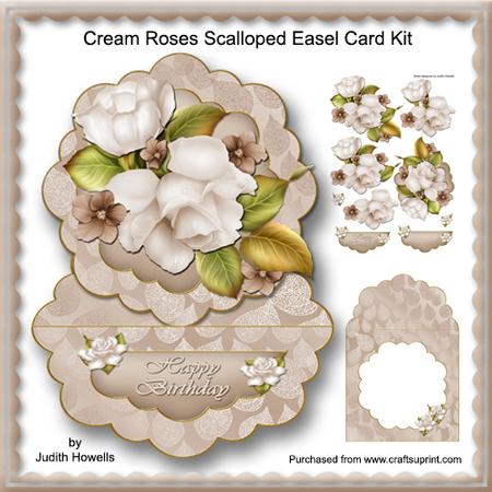 Cream Roses Scalloped Easel Card Kit