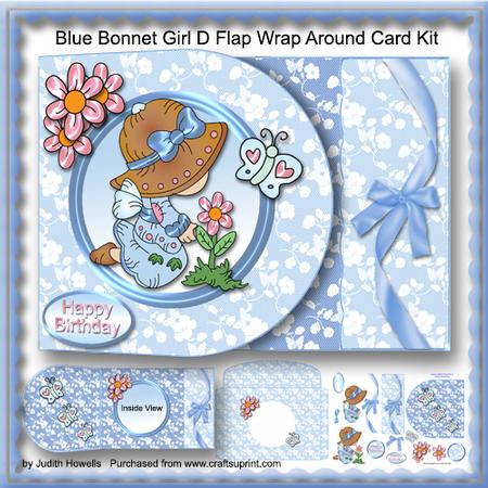 Blue Bonnet Girl D Flap Wrap Around Card Kit