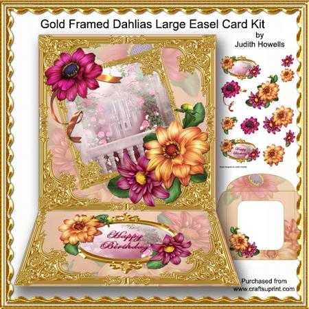 Gold Framed Dahlias Large Easel Card Kit