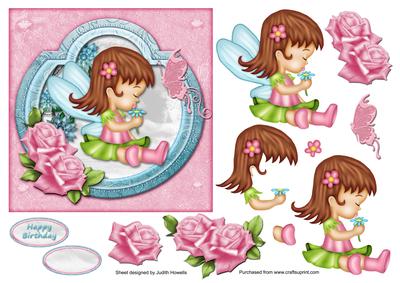 Cute Fairy Girl with Flower Square Card Front