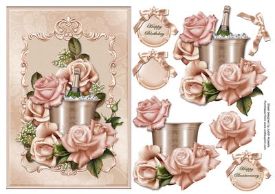 Champagne Bucket and Roses Card Front