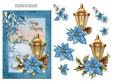 Lantern and Church in Blue 7 x 5 Card Front