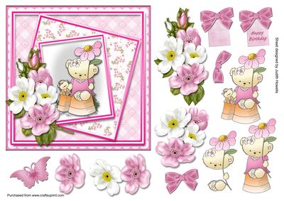 Flowerpot Bears and Flowers Square Card Front