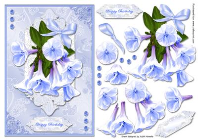 Blue Delicate Flower Bouquet Card Front