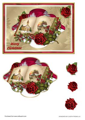 Christmas Book and Roses Card Front
