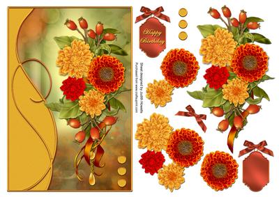 Warm Glow Bouquet with Side Border Card Front