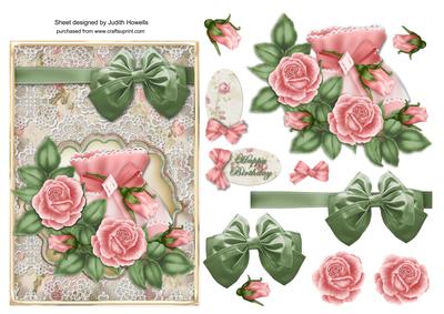 Vintage Roses and Bow 7 x 5 Card Front
