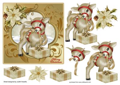 Baby Reindeer with Gift Square Card Front